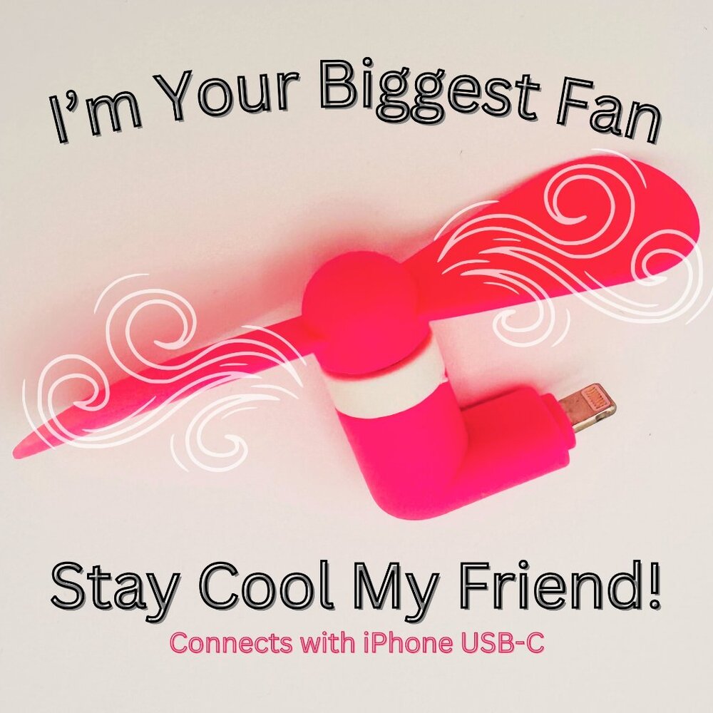 Ultra-Slim iPhone Cooling Fan - USB-C Portable Mini Fan (Hot Pink/White)